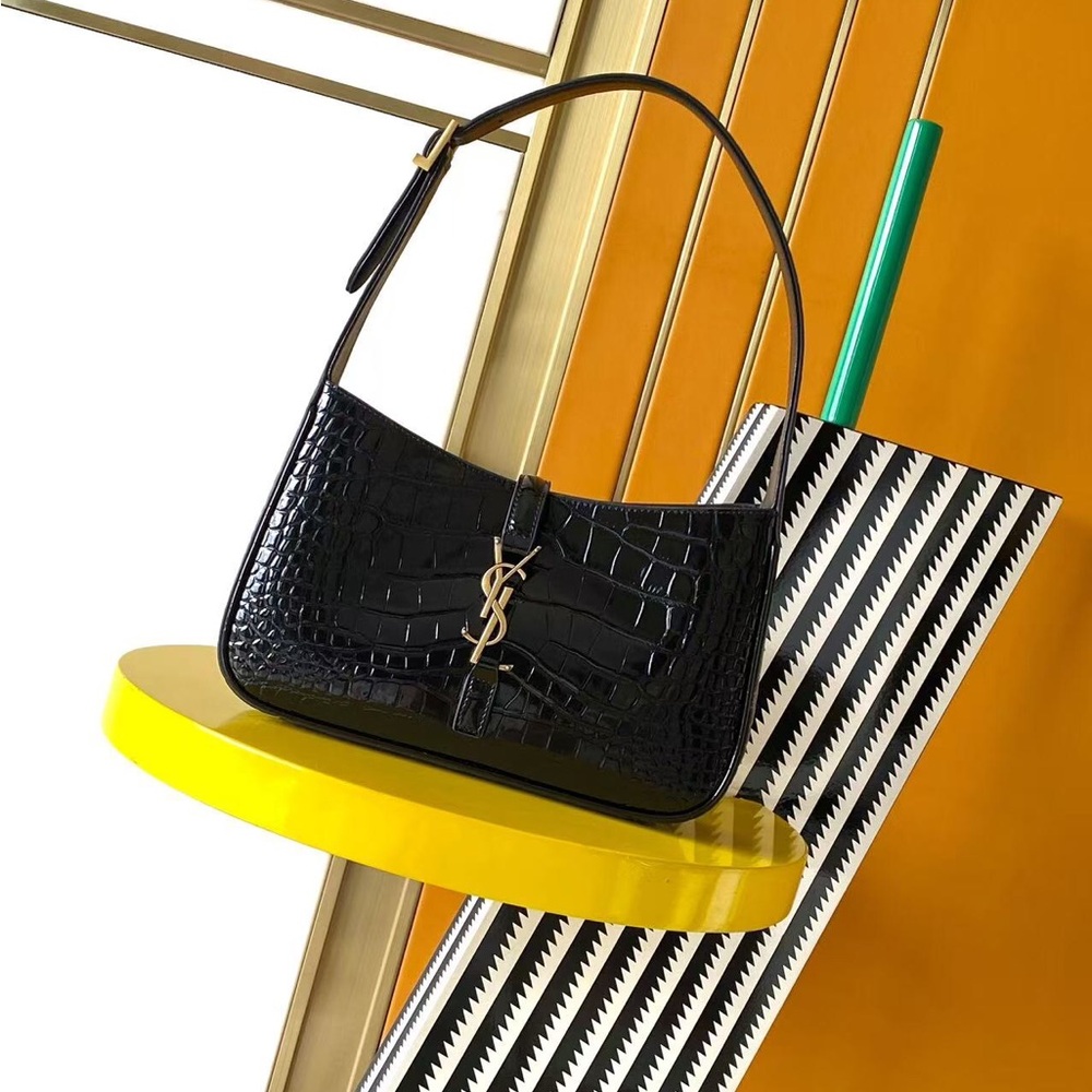 Saint Laurent Le 5 à 7 Croc-Embossed Hobo Bag